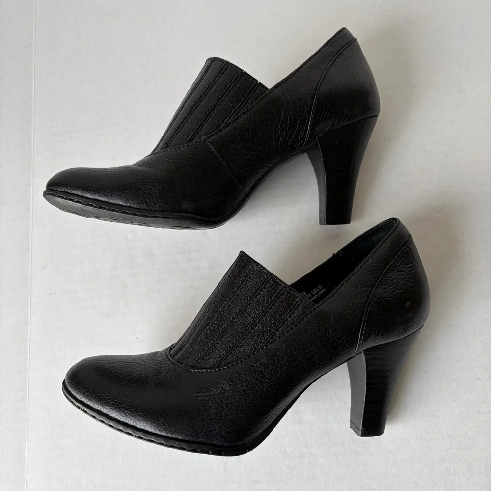 Born Crown Black Leather 3‎ Inch Heels Granny Witchy Academia Women’s 8